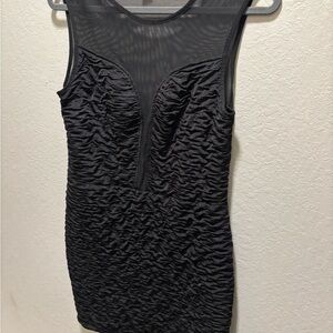 Black Mesh Slinky Mini Cocktail Stretchy Dress by La Vie 89, Size XL